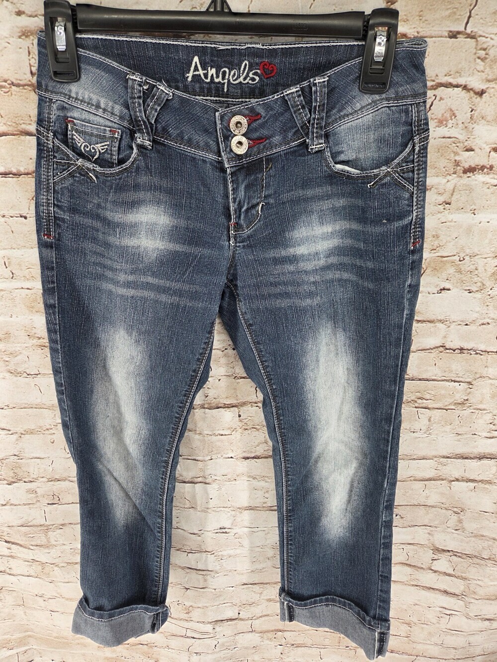 Vintage Angels Capri Jeans Size 3 Dark Wash Pockets Cuffed Bottoms